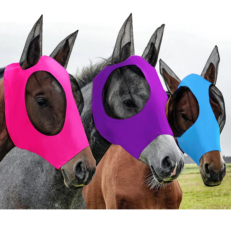 

Multicolor Horse Masks Anti-Flyworms Breathable Stretchy Knitted +Mesh Anti Mosquito Protect Mask Riding Equestrian Equipment