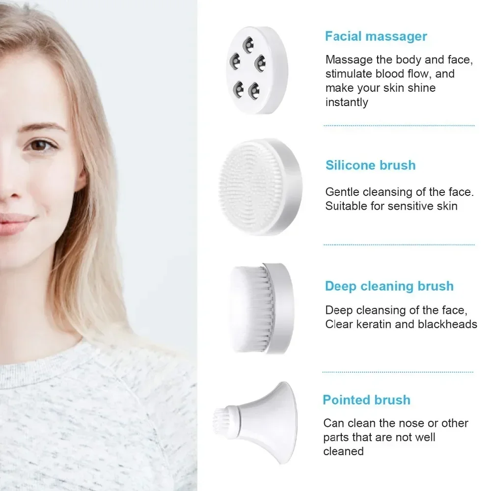 Four in One Electric Facial Cleanser for Makeup Removal Massage Oil Removal and Exfoliation Cavitation Machine Beauty Tools 2