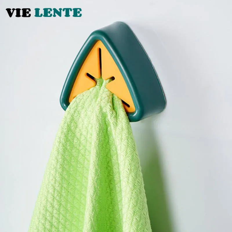 1pcs No-punch Towel Rack Bathroom Storage Hooks Kitchen Rag Plug Hanging Rack Hand Towel Dish Shelf Triangle Couple
