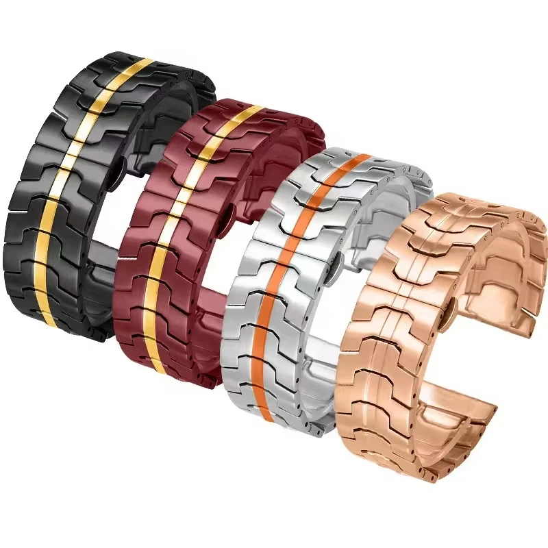 Premium Stainless Steel Butterfly Buckle Watch Strap - Elegant Metal Bracelet