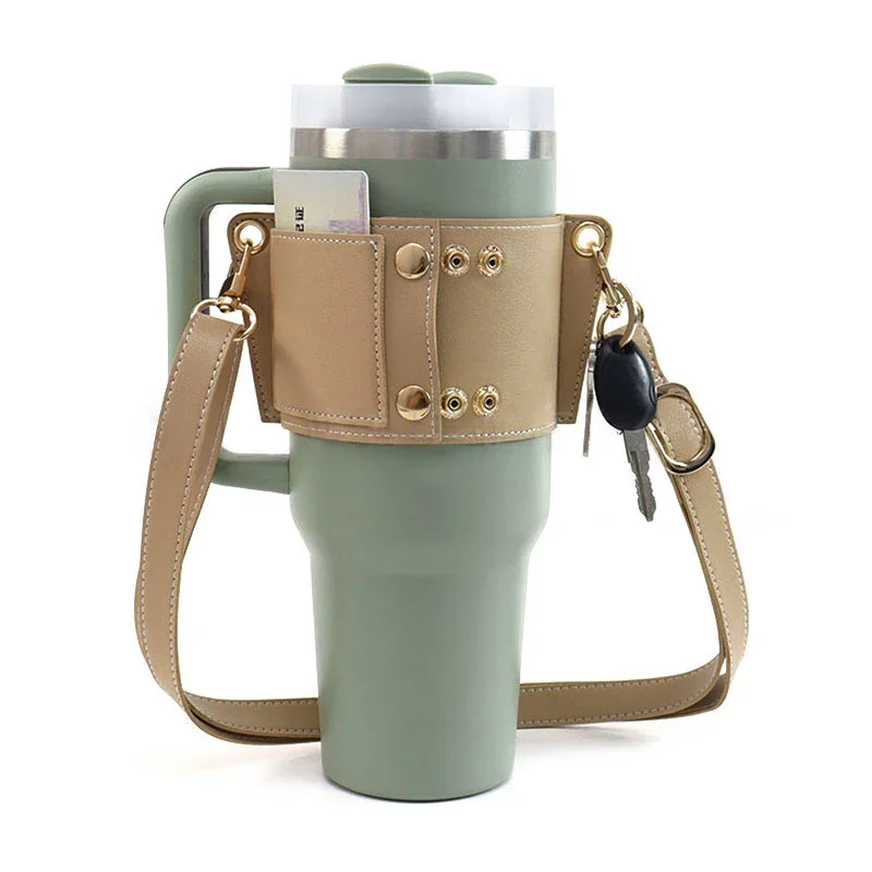 Wasser flaschen halter pu Lederbezug Reise Wasser flasche Schulter tasche mit verstellbarem Riemen tragbare Becher hülle 30oz & 40oz Becher