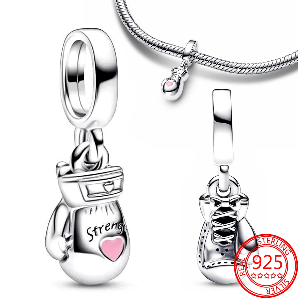Boutique 925 Sterling Silver Pink Boxing Glove Dangle Charm Fit Pandora