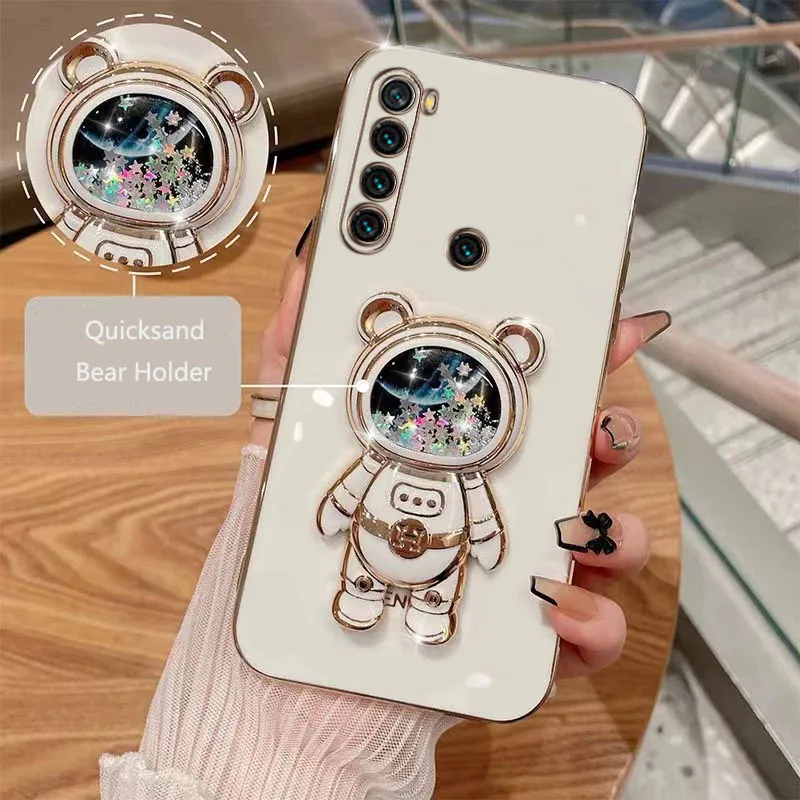 Plating Quicksand Astronaut Holder Phone Case For Xiaomi Redmi