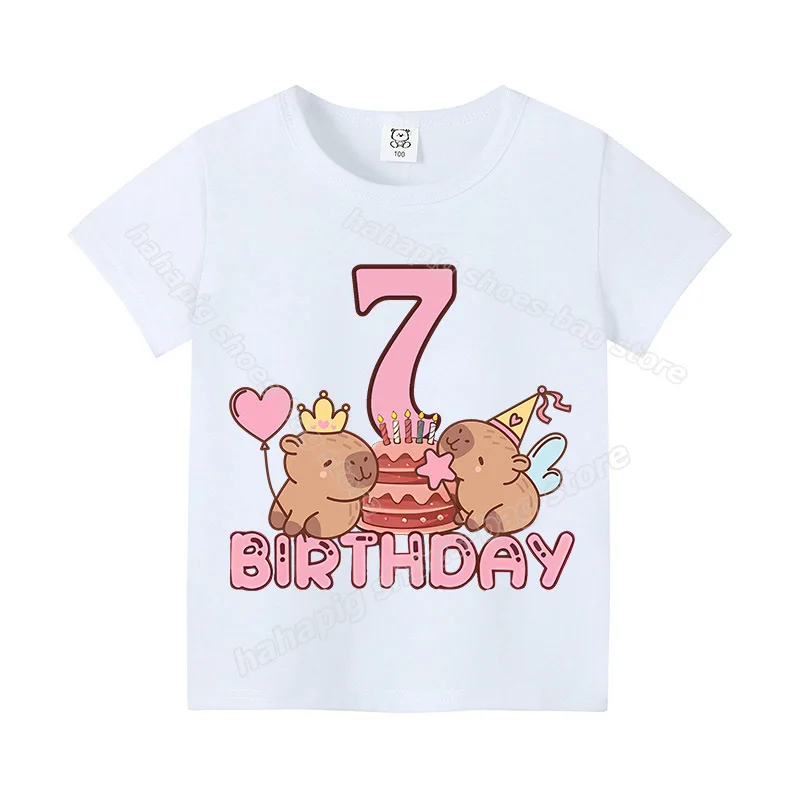 Capybara Mädchen Geburtstag Kleidung Nette Kleinkind Kinder Anzahl T Shirt Cartoon Kurzarm Baby Baumwolle T Shirt Sommer Kinder Tops – Detail 3