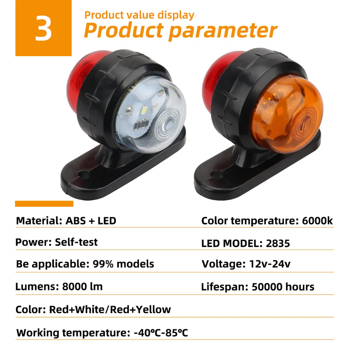 4 Luci Laterali A LED Per Rimorchio 8 LED Bianco/rosso, 12-24V IP65, Super Luminose - 2