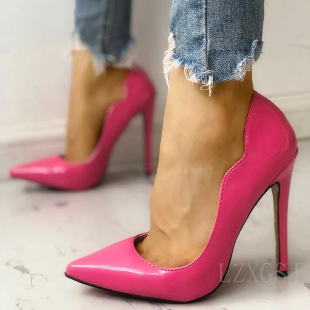 

Fashion High Heel Women Pump Pointed Toe Patent Leather Party Prom Shoes Evening