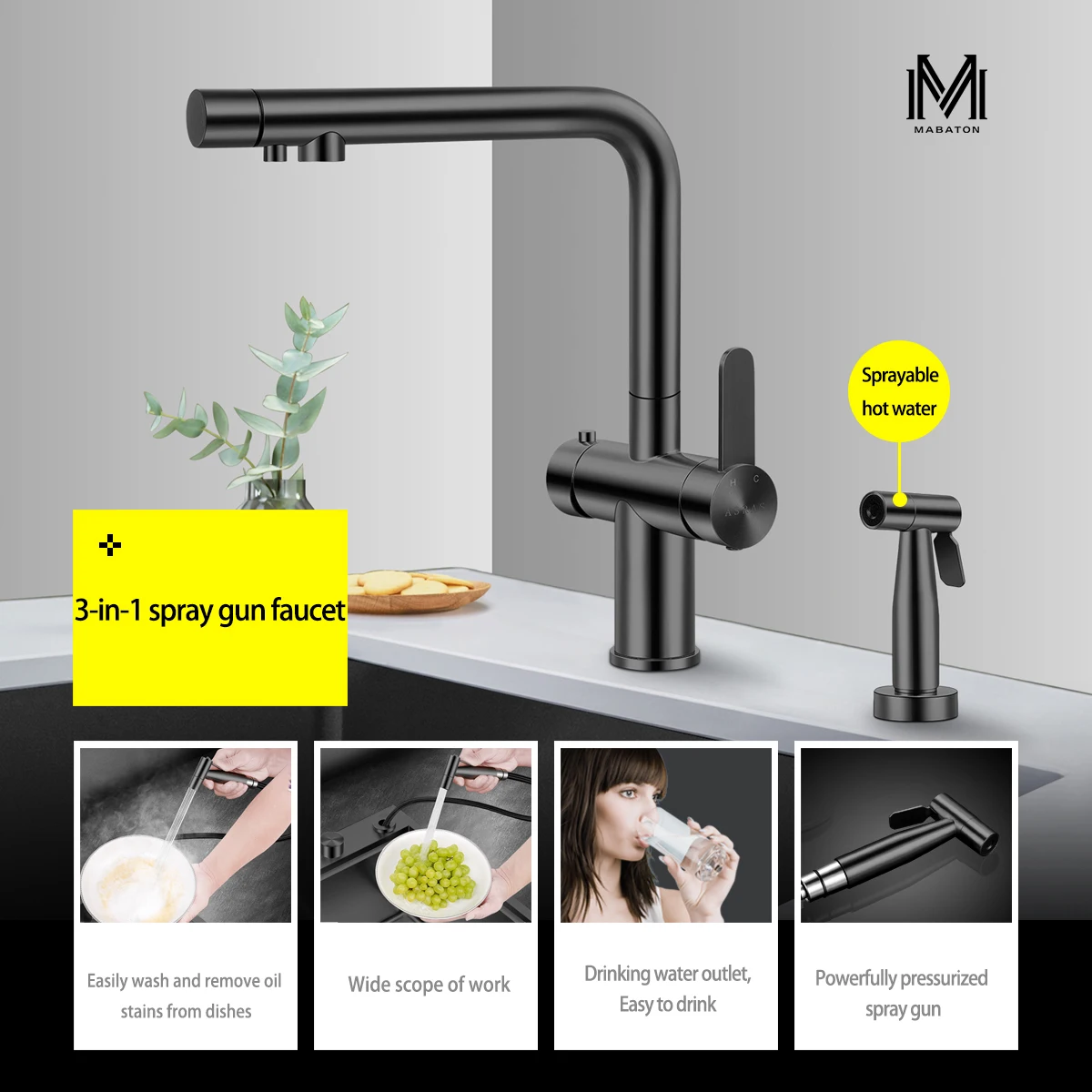 ASRAS-Évier de Cuisine SUS304 Super Grand Double, Revêtement Clip Céramique Noir, Gris, Facile à Nettoyer, Surface Facile à Nettoyer