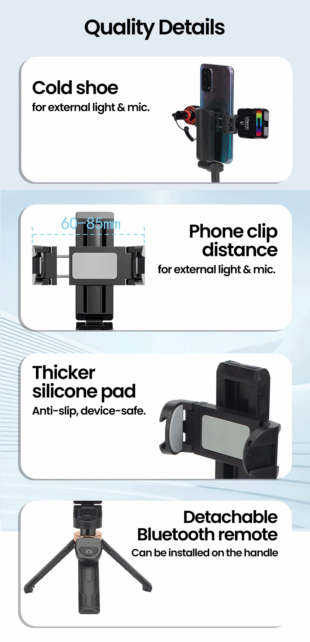 Draadloze Bluetooth selfiestick, mini-statief, uitschuifbare monopod, afstandsbediening voor iPhone, Samsung en Xiaomi._voghion.com