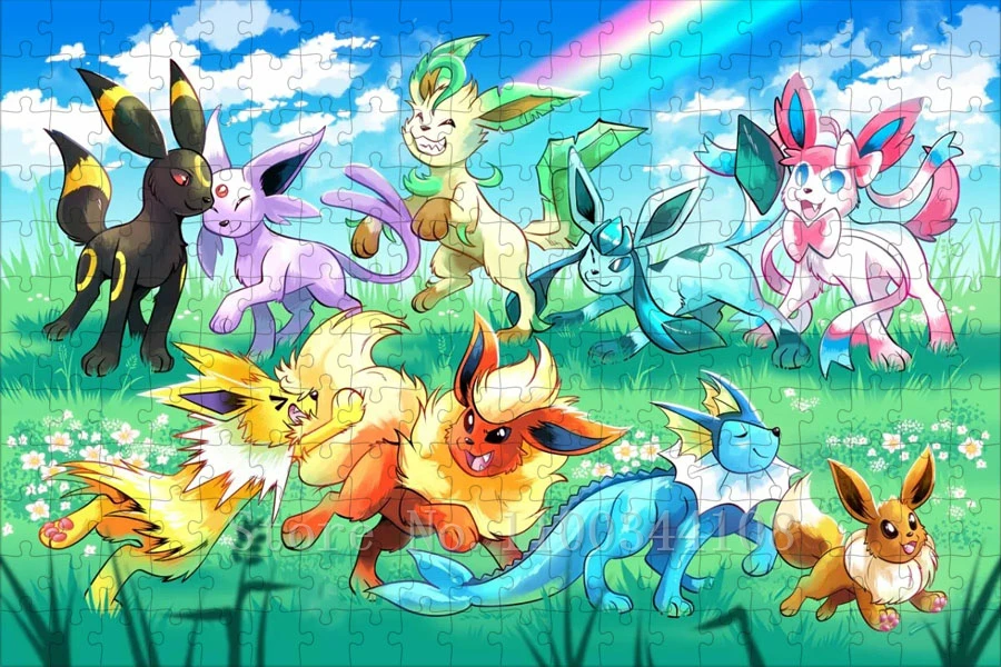 Pokemon Eevee Eeveelutions Jigsaw Puzzles 300/500/1000 Pcs Pikachu Anime Wooden Puzzles for Children Intelligence Education Toy