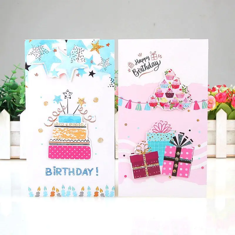 Happy Birthday Greeting Cards with Envelopes for Kids Blank 3D Glitter Cute Paper Gift Cards 8Pcs Set
