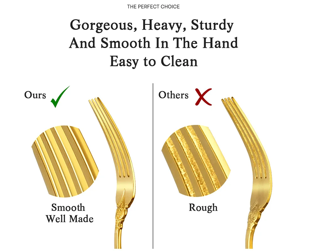 Description Picture 4 of item1Pcs Luxury Golden Dinner Set Vintage Western Stainless Steel Cutlery Sets Wedding Engraving Tableware Knife Fork Spoon Teapoon