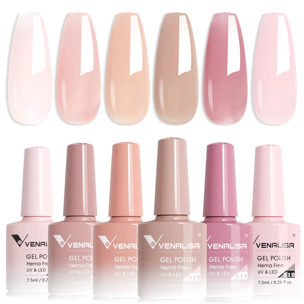 

6pcs*7.5ml Venalisa Jelly Pink Color HEMA FREE Gel Varnish Quick Construction Gel Nail Polish Kit Soak off UV LED Semi Permanent