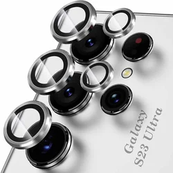 Premium Tempered Glass Camera Lens Protector with Metal Ring Cover for S24 (Silver 3)