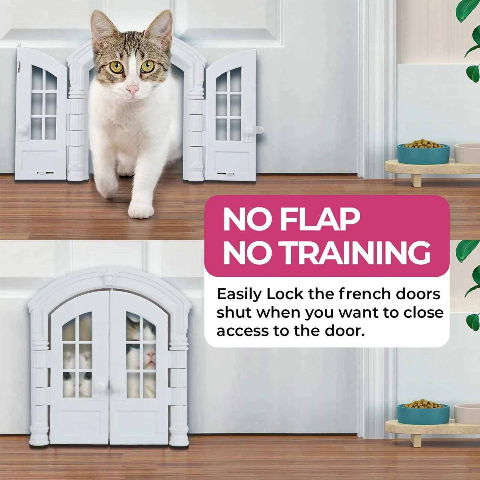 French Cat Door, Interior Exterior Pet Cat Dog Flap Door, Entry Fence No Flap Door Stopper Pet Kennel Hole House Supplies