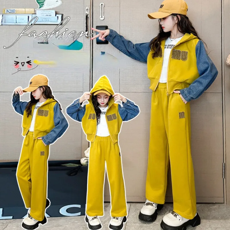 

2023 Autumn Children Tracksuit Teen Girls Baseball Uniform Suits Sports Jackets +Pants 2Pcs Outfits Korean Style JK Loungewear