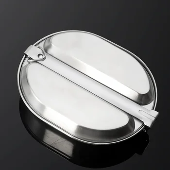 Stainless Steel Lunch Box with Foldable Handle Outdoor Camping Cookware Food Storage Container Bento Box Dining Bowl for Picnic