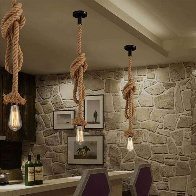 Pendant Light Plug In Vintage Hemp Rope Pendant Lamp Kit With