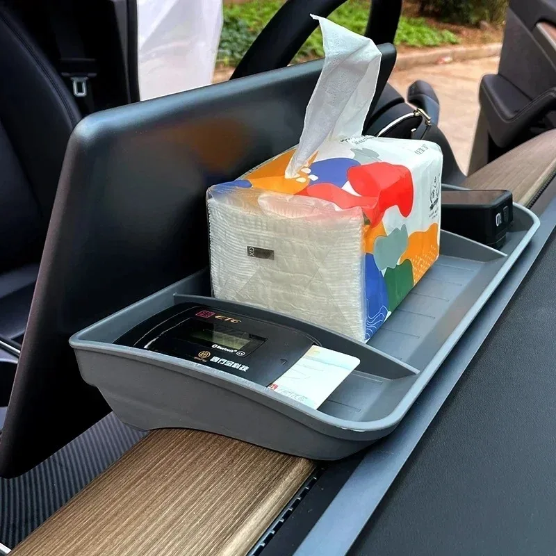 Für Tesla Modell 3/Y 2021-2024 Dashboard Bildschirm Hinten Lagerung Box Fach Tissue Box Unsichtbare Unterstützung Organizer Innen zubehör – Detail 3