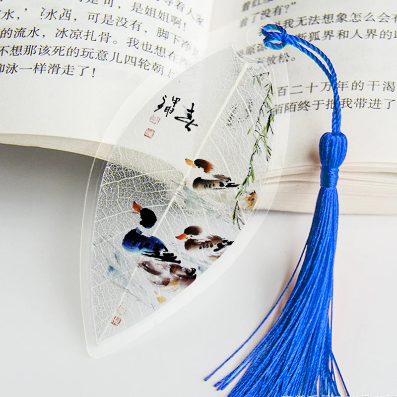 Leaf Veins Bookmarks Painting Flowers Birds Fish Gift for Friends Students School Supplies