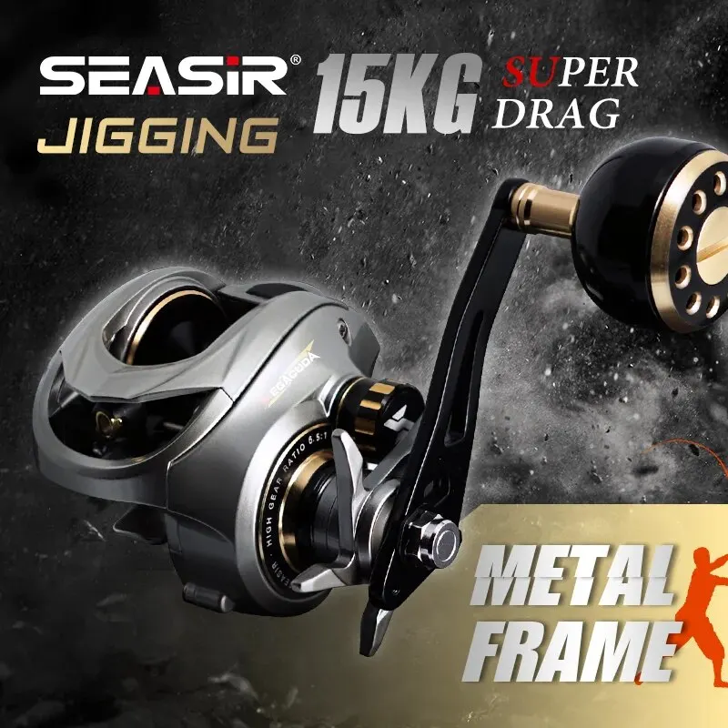 Moulinet baitcasting SeaSir Megacuda 15kg drag, spool profond 9+1 roulements pour pêche jigging en mer et eau salée