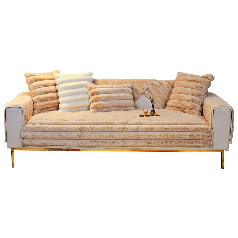 New Universal Cushion Sofa Cover Cloth Towel Anti-cat Scratch Rabbit Plush Sofa Cushion Winter Thickened Sofa Cover 4