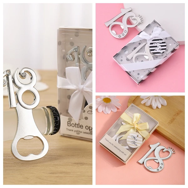(10 Pcs/lot) 60th gold Wedding bottle opener For Silver wedding Gifts and 18th Bridal shower Party Favors and 15th opener