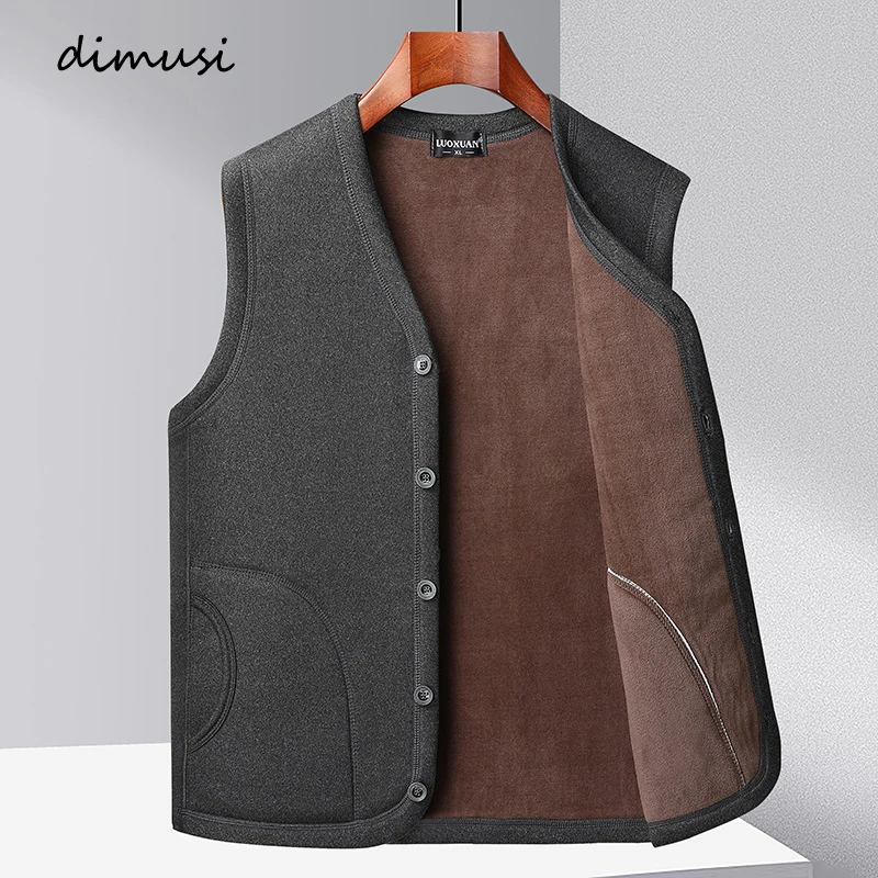 DIMUSI Winter Men's Vests Casual Man Fleece Warm Sleeveless Jackets Fashion V-Neck Outwear Thermal Fishing Waistcoats Clothing sleeveless vest sleeveless vests fashionable vests
