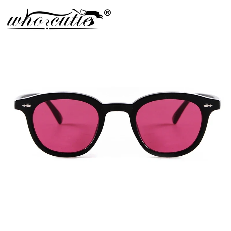 WHO CUTIE Fashion Vintage Square Sunglasses Women Brand Design Rivet Frame Red Lens Retro Acetate Sun Glasses Shades Men S380 2
