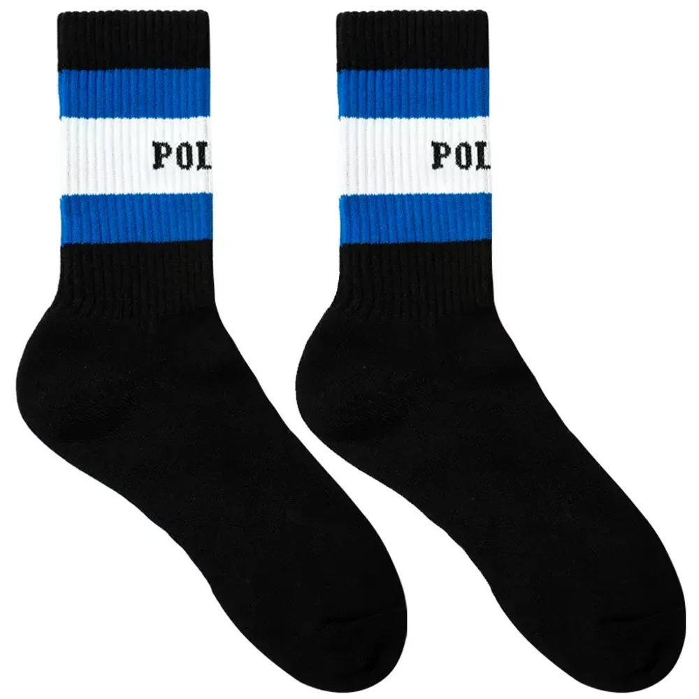 Socks Control Men's Black POLICE Letter Sports Socks Medium Tall Fitness Towel Sole Cotton Socks