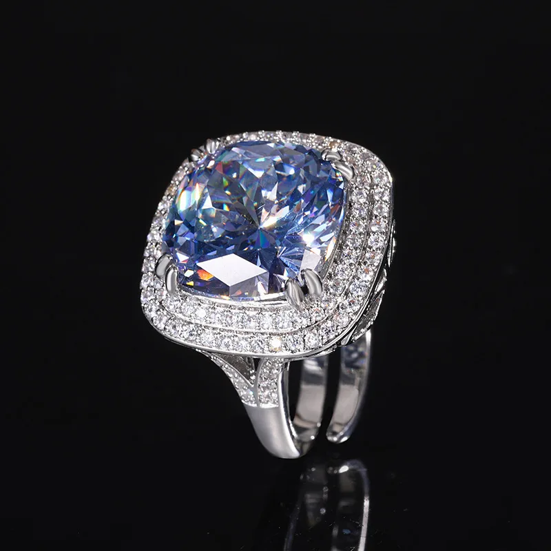 Exquisite Adjustable Ring Pendant Necklace Blue Pink High Carbon Drill Cushion Cut Jewelry in Elegant Style for Women Party Gift