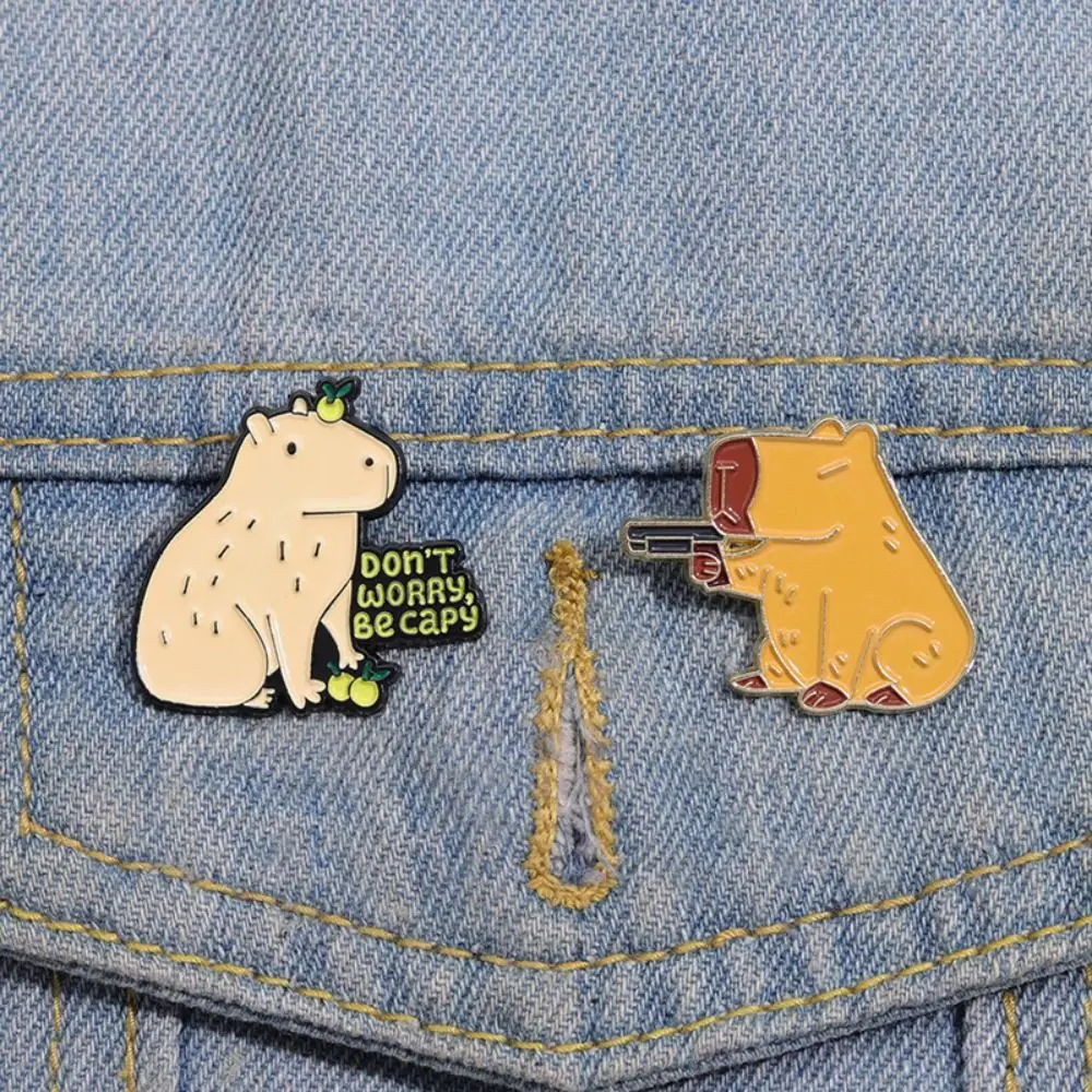 

Don't Worry Be Cappy Pin Capybara Brooch Kapibara Pin Capibara Badge Cute Enamel Animal Lapel Backpack Decor
