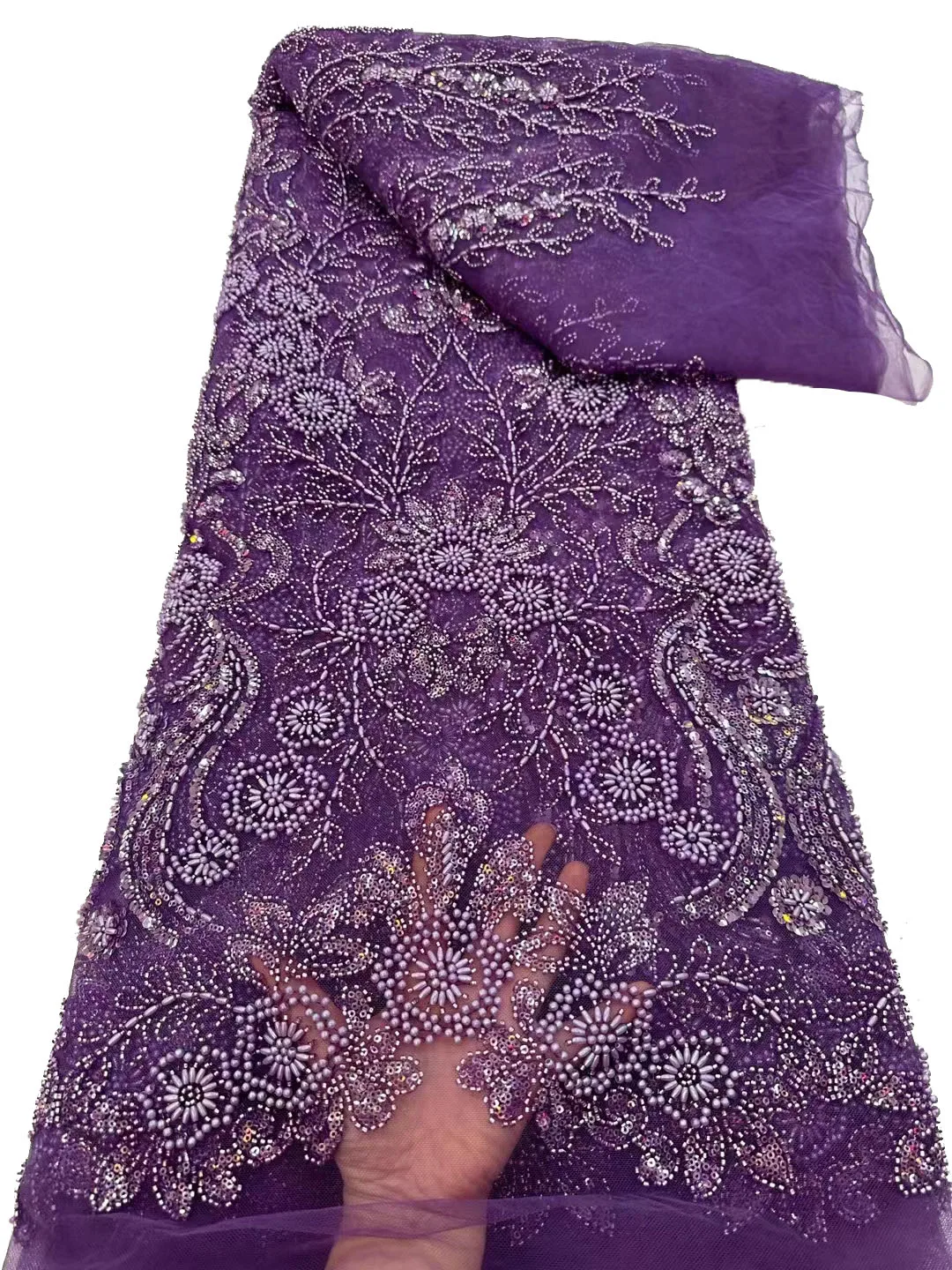 

New heavy industry beads sequin lace mesh, European and American high-end beaded tube embroidery fashion evening dress/5yards