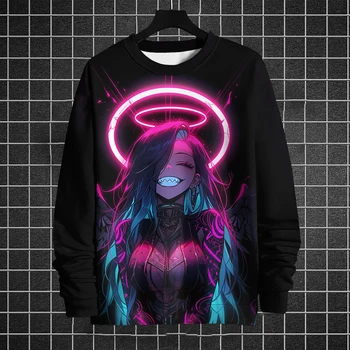 T-shirt a maniche lunghe con personaggi anime stampati in 3D per uomo Autunno Moda O-Collo Abbigliamento sportivo Pullover oversize Abbigliamento uomo 1