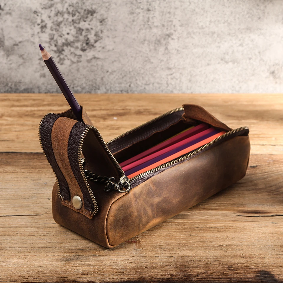 CONTACT'S FAMILY Handmade Fountain Pen Case Leather For Men Women Holder  Pen Pouch Retro Pen Box Organizer Boys Girls School