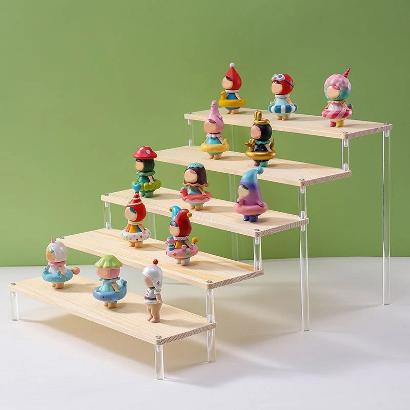 1-5 Tier Wood Acrylic Display Stand Hand-made Figure Doll Décor Toy Animation Car Model Blind Box Perfume Shelves Organizers 4