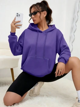 Solid Color Hoody For Female Autumn Fashionable Clothing Casual Fleece Pocket Hoodies Multicolor Unisex Women Streetwear 4