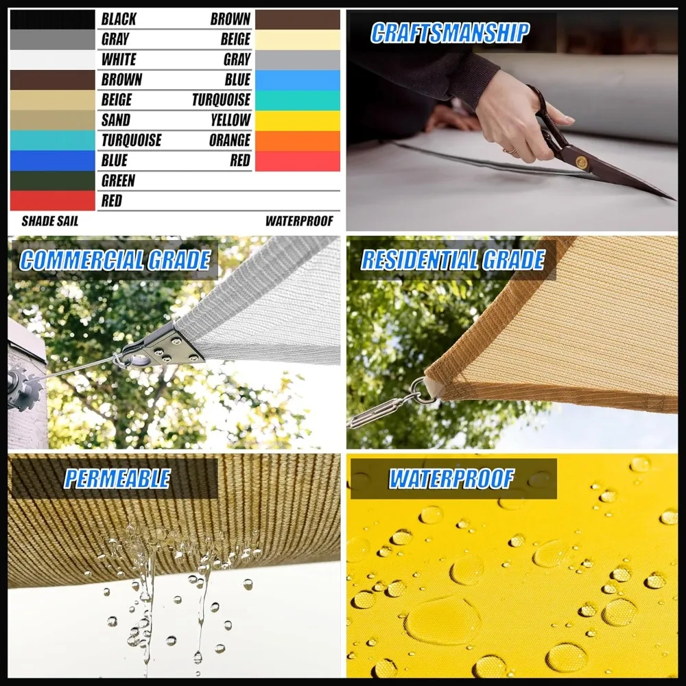 10' x 19' Blue Rectangle Square Sun Shade Sail Order to Make RTAPS16 Canopy, UPF50+ 95% UV Blockage, 200GSM Commercial Standard