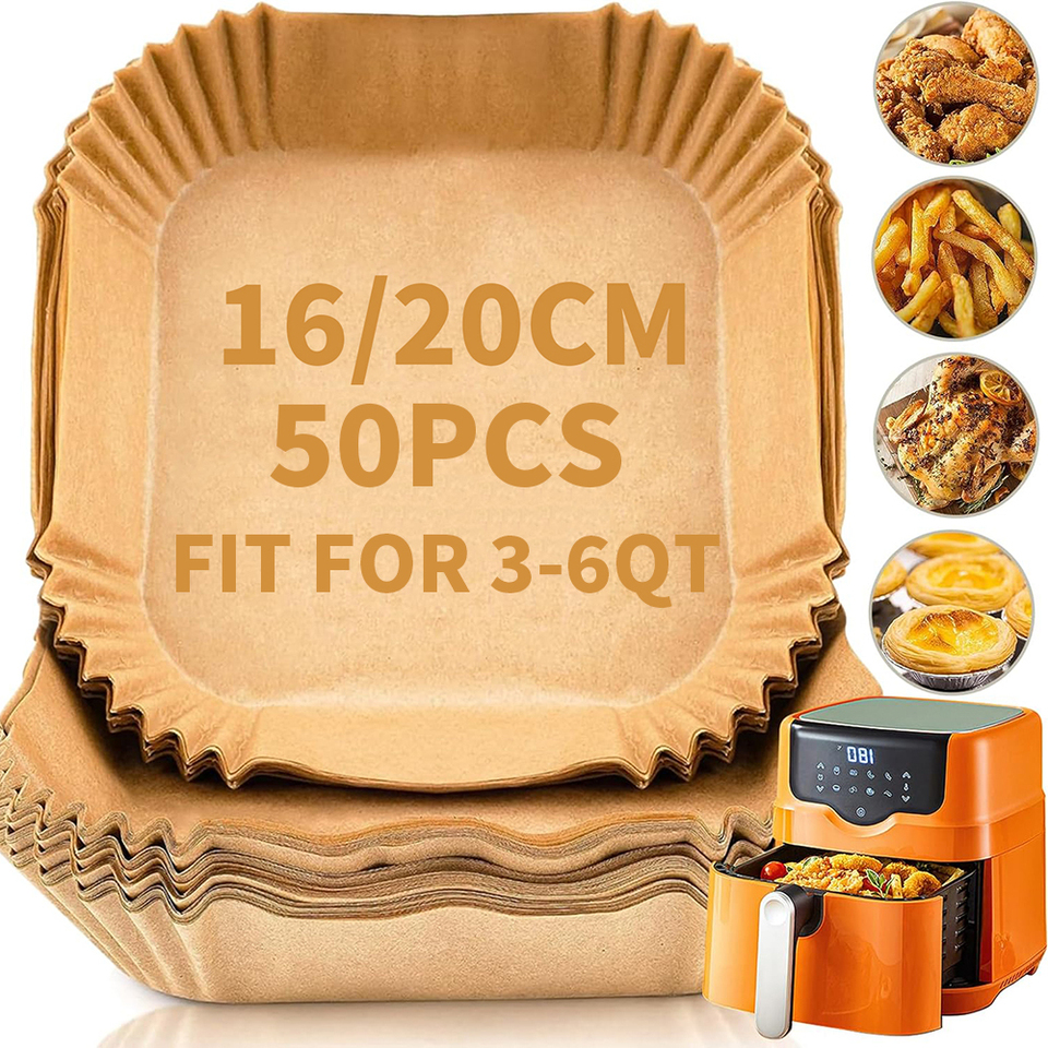50pcs Air Fryer Liners Square Round Parchment Disposable Paper Liner for 3-6Qt Air Fryer Roasting Non-Stick Baking Accessories