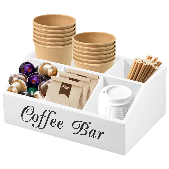 Support à Café En Bois, Organisateur De Bar à Café, 5 Compartiments, Accessoires De Bar à Café, Station De Rangement De Café Vintage, Support De Dosettes De Café