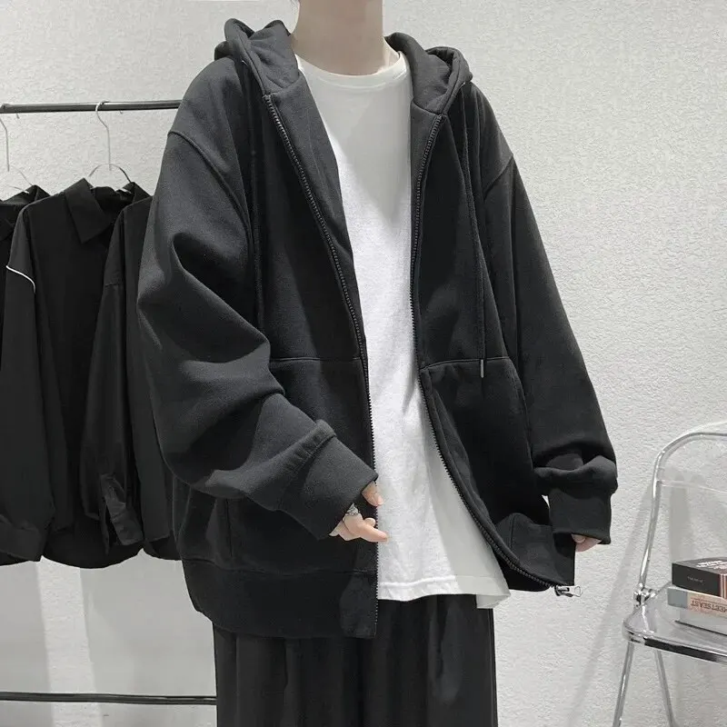 남성용 용수철 퓨어 컬러 후디, 오픈 가디건, 레트로 캐주얼, 다목적 상의, 하이 스트리트 패션 코트, 가을