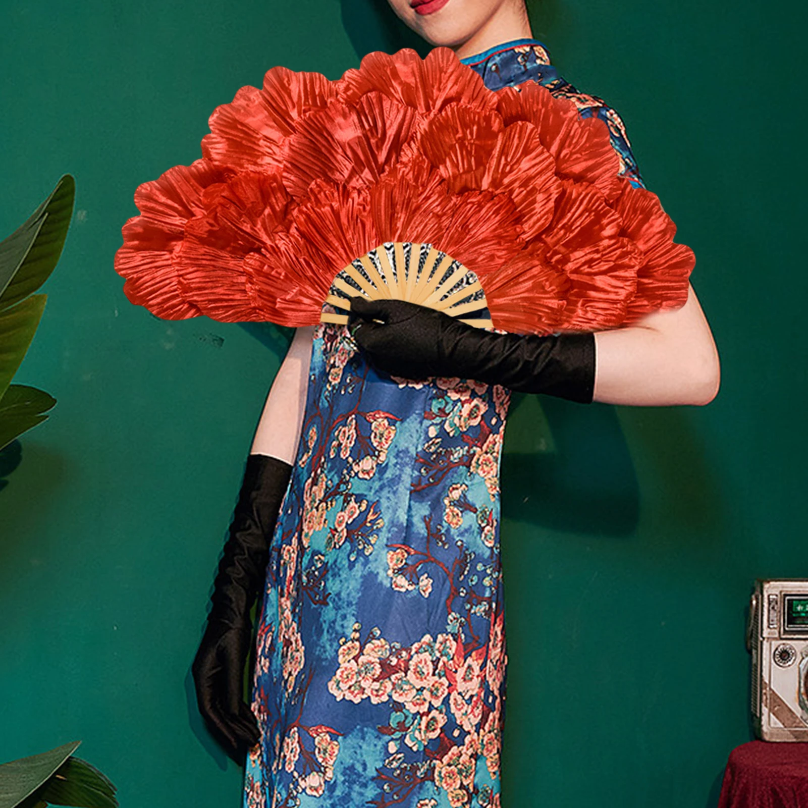 Peony Petal Square Dancing Fan Ms.Belly Dancing Fan Gradient Color Dancer Practice Long Imitation Dance Props Silk Fans folding fan,hand fan,silk fans