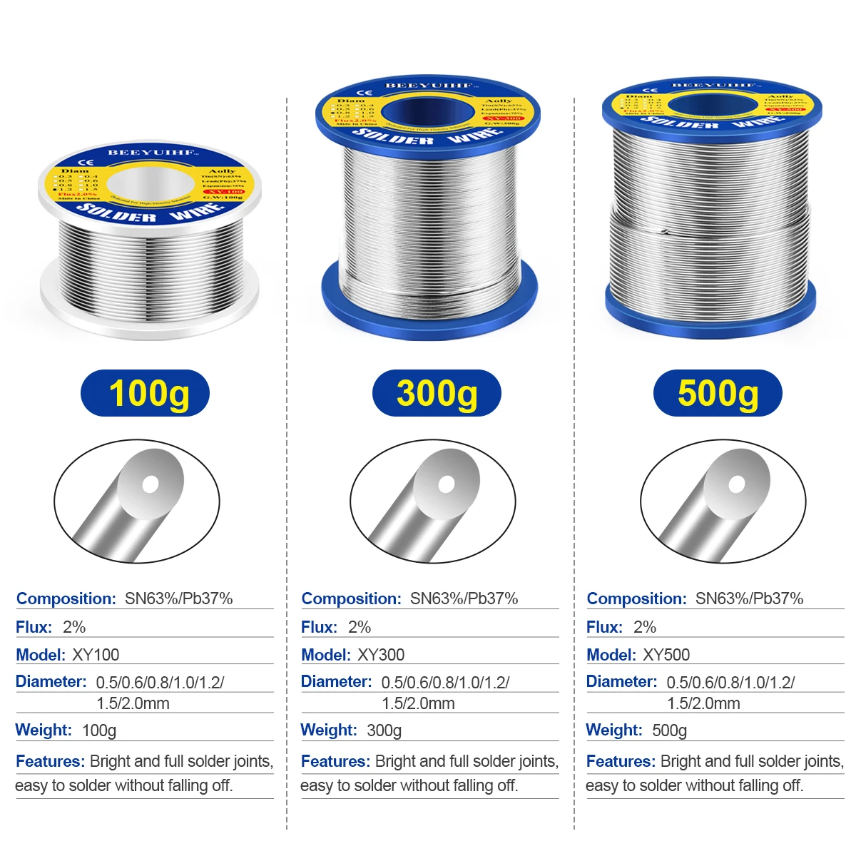100g 300g 500g Solder Wire Tin Sn 63/Pb 37 Rosin Core Welding Soldering Wire Reel No-clean Flux 2% 0.5/0.6/0.8/1.0/1.2/1.5/2.0mm soldering flux paste