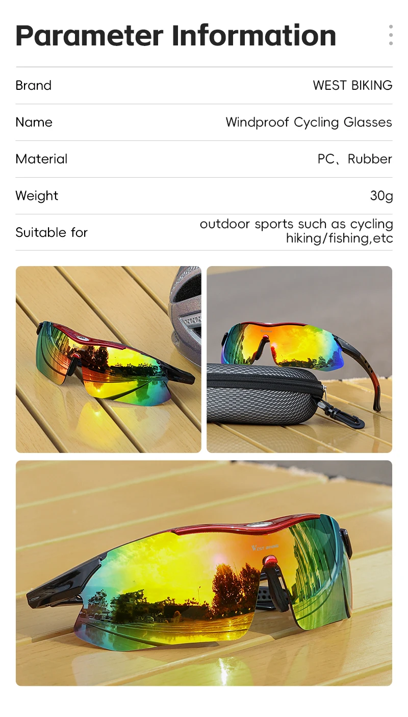 WEST RADFAHREN Outdoor Radfahren Sonnenbrille Männer Frauen Straße Fahren Fahrrad Brille Sport Bergsteigen Brillen Fahrrad UV400 Brille – Detail 4