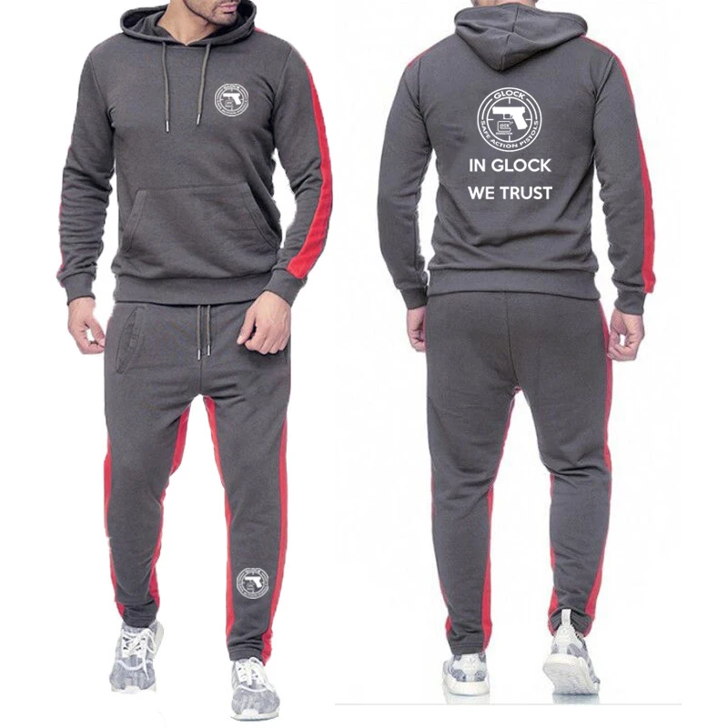 2023 Glock American logo men's hooded sportswear set 2 sweaters+sweatpants Homme leisure jogging sportswear jacket