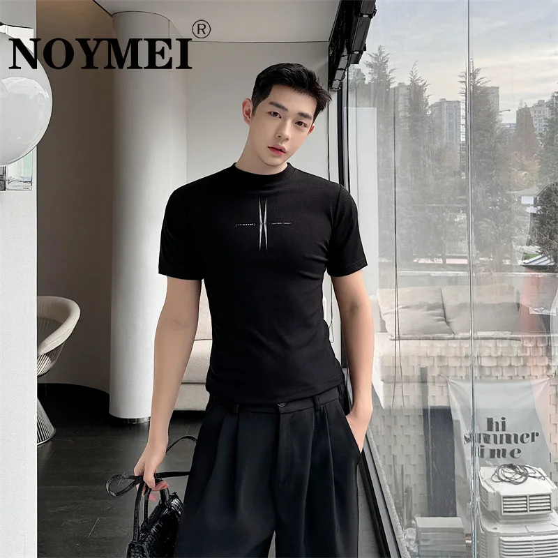 

NOYMEI Korean Style Tight Printing Short Sleeve Round Neck Fashionable 2024 New Spring All-match T-shirt Handsome Top WA4076