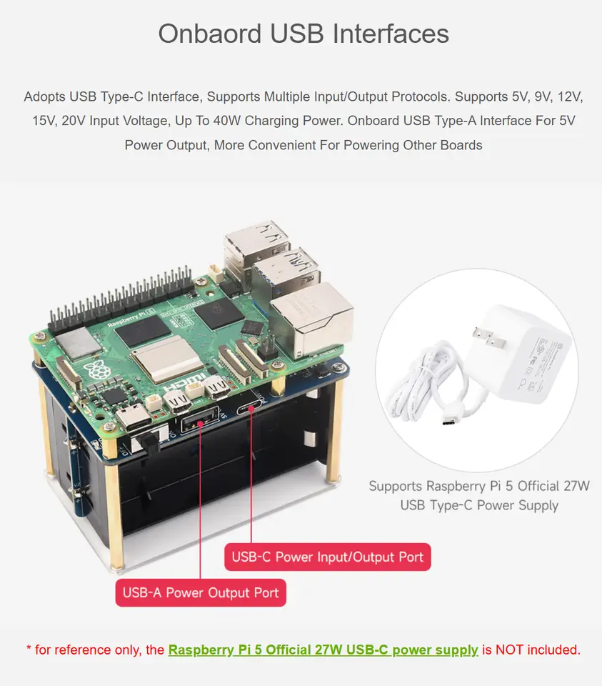 UPS HAT (E) for Raspberry Pi Supports 4× 21700 Li Batteries (NOT included) Bi-Directional Fast Charging 5V 6A Output image 5