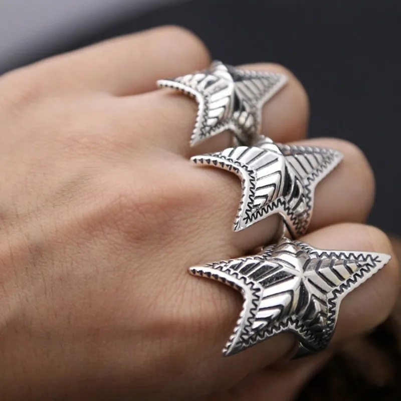 BOCAI Real S925 Silver Cody Asian Men Star Ring Opening