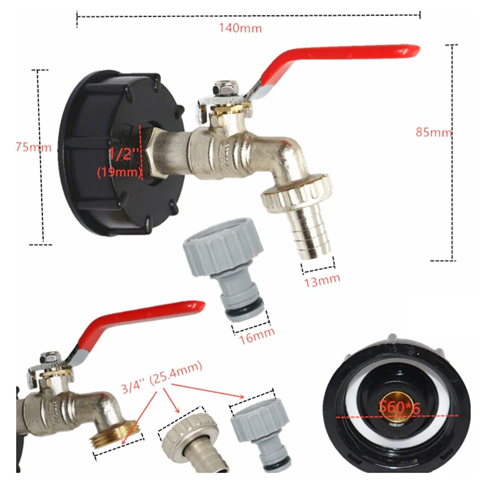 

IBC Tote Tank Valve Drain Adapter 1/2" Garden Hose Faucet Water Connector S60X6 IBC Suitcase Water Adapter