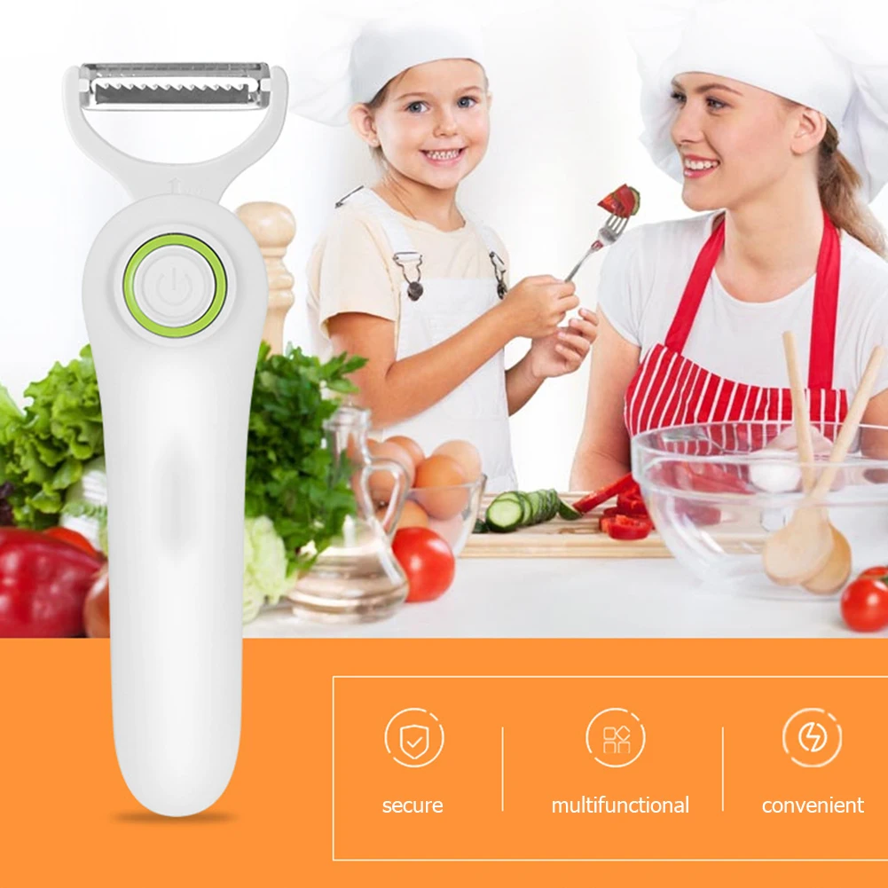 Potato Peeler with 3 Cutter Heads Vegetable Cutter Peeler USB Rechargeable Stainless Steel Safety Lightweight Home Kitchen Tool 3