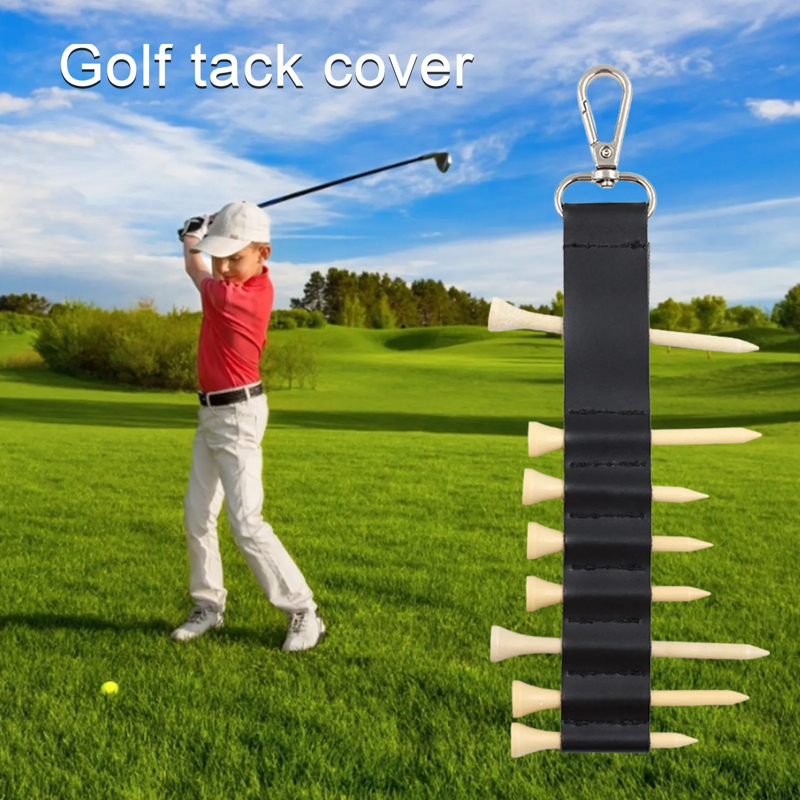 

Black Golf Tee Holder 7 Tee Holes Keychain Golf Tee Putter Golf Accessory Pu Leather Golf Tees Holder Easy To Hang Organizer